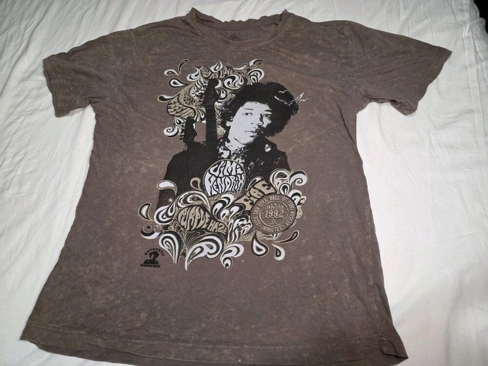 JIMI HENDRIX Rock & Roll Hall of Fame Inductee Museum Brown Tee, Men's L Retro